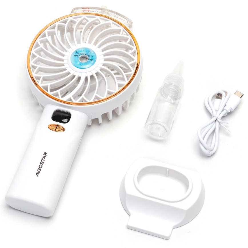 Aigostar - Aufladbar pocket Ventilator 5W/5V 2400mAh USB weiß