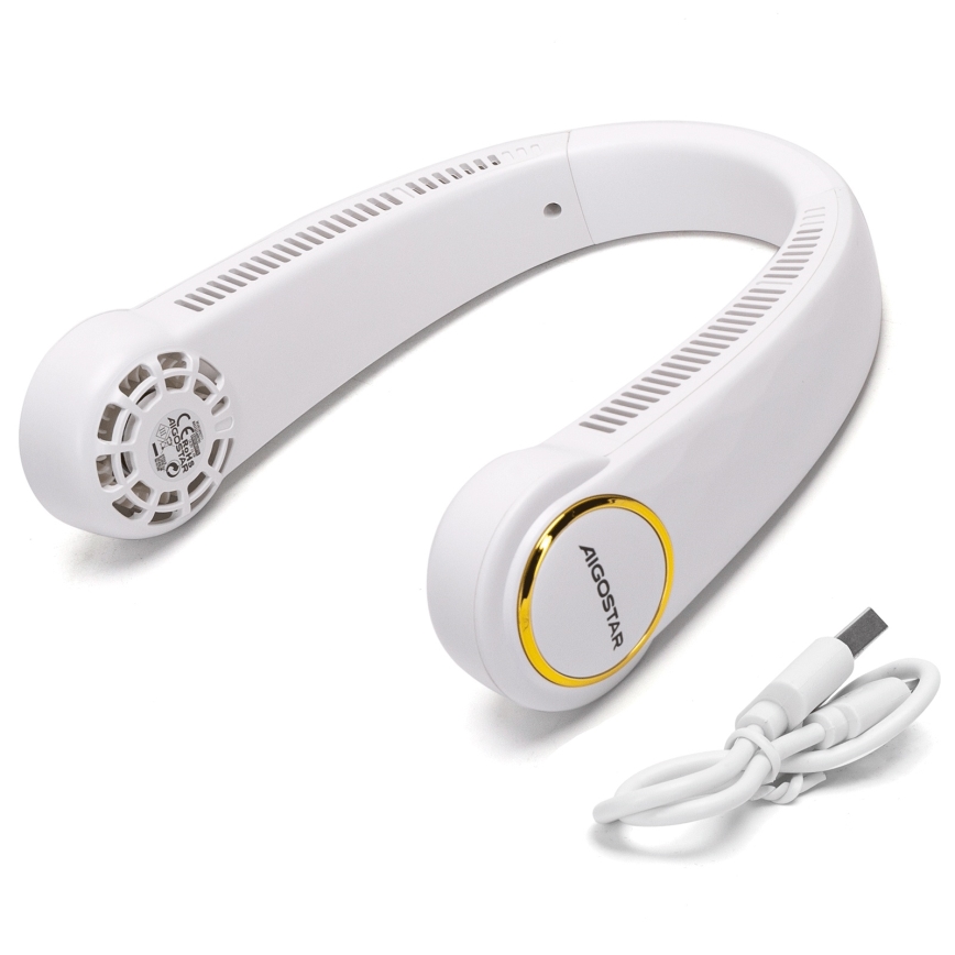 Aigostar - Aufladbarer Nackenventilator 4W/5V 2000mAh weiß