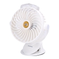Aigostar - Aufladbarer Tischventilator mit Klemme 2W/5V 2400mAh USB weiß