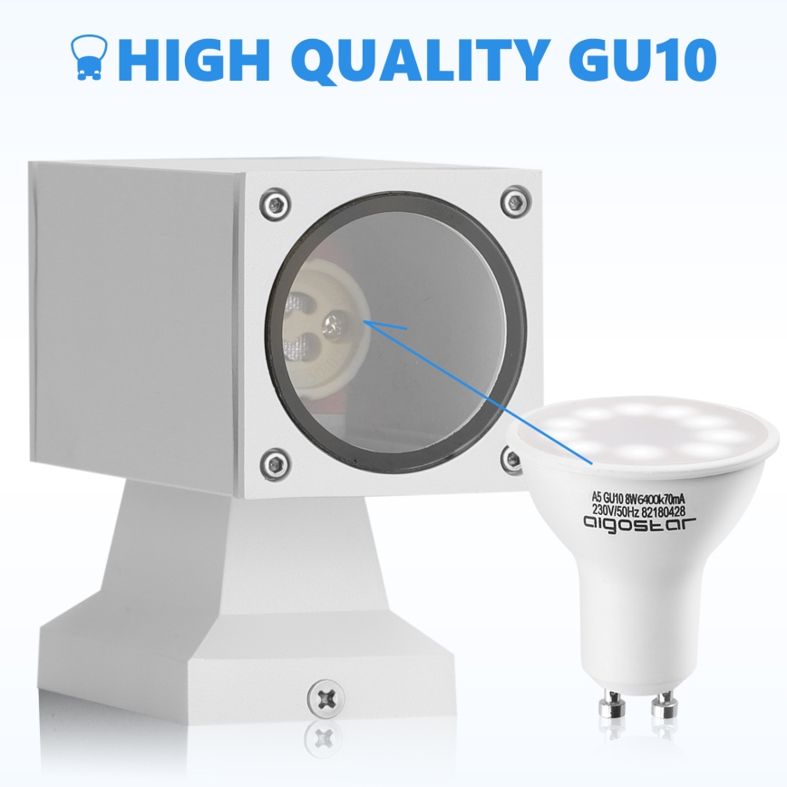 Aigostar - Außenwandleuchte 2xGU10/230V IP65, weiß, eckig