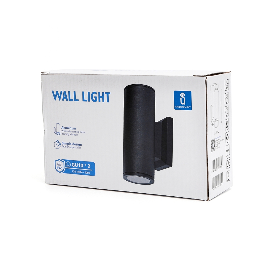 Aigostar - Außenwandleuchte 2xGU10/35W/230V schwarz IP65 rund
