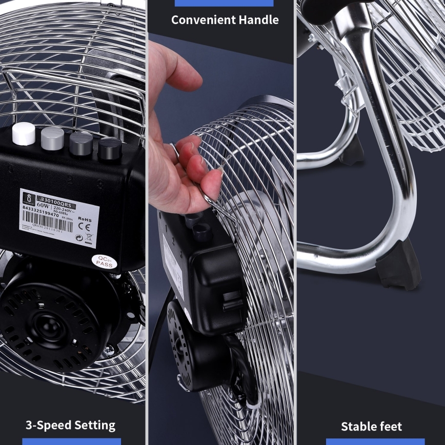 Aigostar - Bodenventilator 60W/230V 44,5 cm glänzendes Chrom