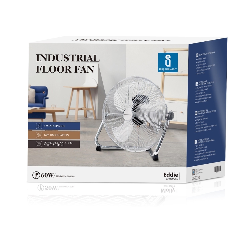 Aigostar - Bodenventilator 60W/230V 44,5 cm glänzendes Chrom