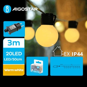 Aigostar - Dekorative LED-Outdoor-Lichterkette 20xLED/3m IP44 warmweiβ