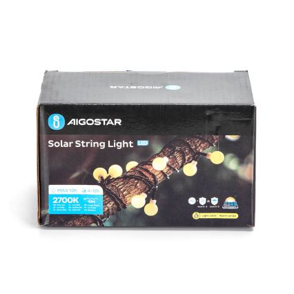 Aigostar - Dekorative LED-Solarkette 50xLED/8 Funktionen 12m IP65 warmweiβ