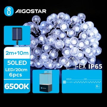 Aigostar - Dekorative LED-Solarlichterkette 50xLED/8 Funktionen 12m IP65 kaltweiß 800 mAh