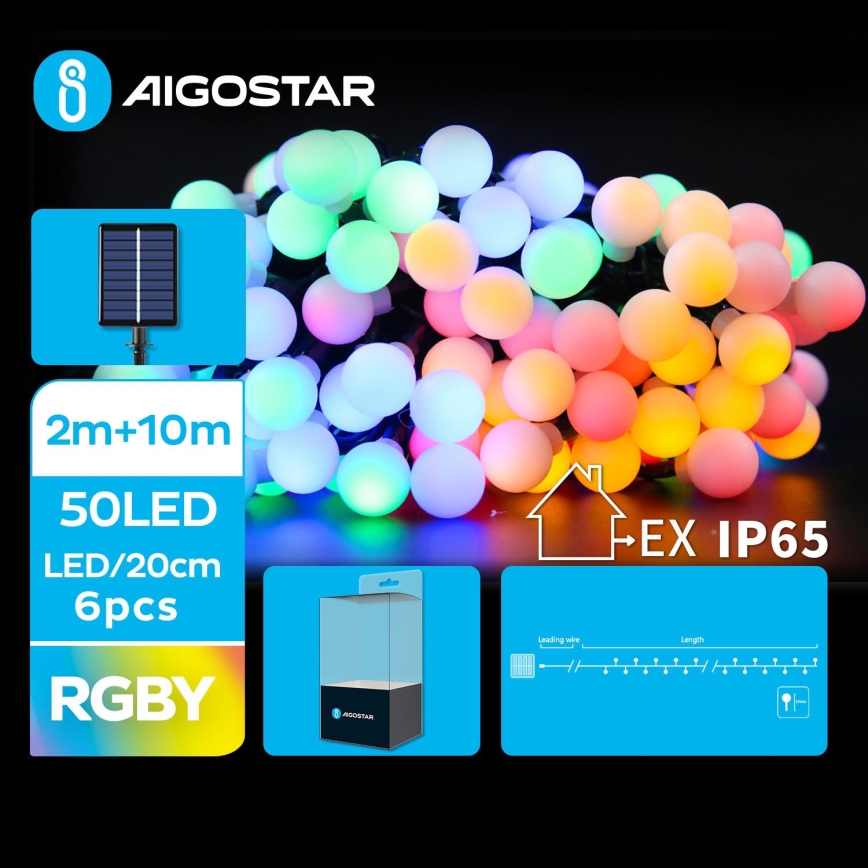 Aigostar - Dekorative LED-Solarlichterkette 50xLED/8 Funktionen 12m IP65 mehrfarbig