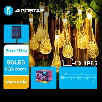 Aigostar - Dekorative LED-Solarlichterkette 50xLED/8 Funktionen 12m IP65 warmweiβ 800 mAh