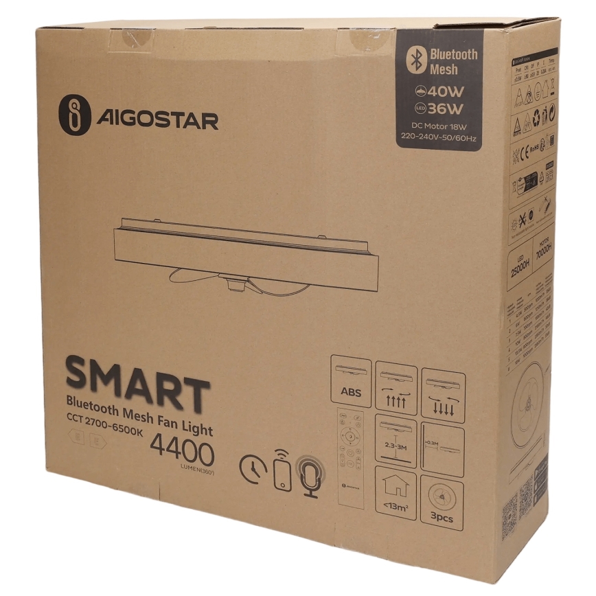 Aigostar - Dimmbare LED-Deckenleuchte mit Ventilator MESH LED/40W/230V 2700-6500K schwarz + Fernbedienung