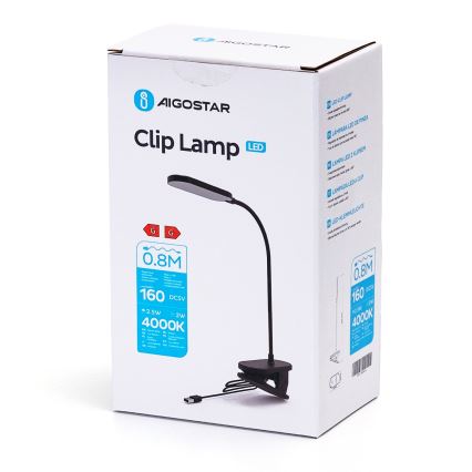 Aigostar - Dimmbare LED-Tischleuchte mit Klemme LED/2,5W/5V schwarz