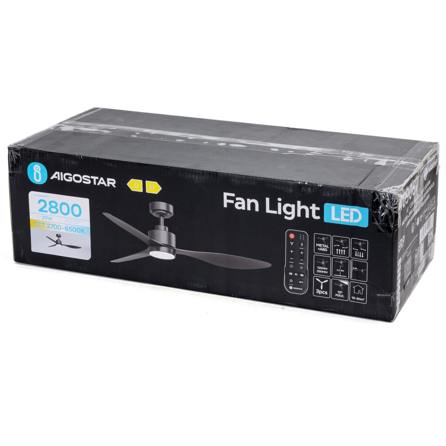 Aigostar - Dimmbarer LED-Deckenventilator LED/20W/230V 2700-6500K 132cm schwarz + Fernbedienung
