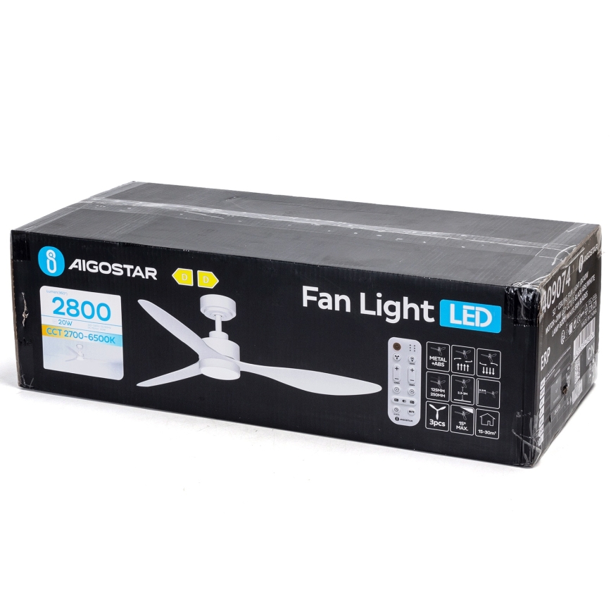 Aigostar - Dimmbarer LED-Deckenventilator LED/20W/230V 2700-6500K 132cm weiß + Fernbedienung