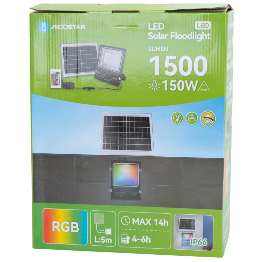 Aigostar - Dimmbarer LED-RGB-Solarstrahler LED/150W/3,2V IP66 + Fernbedienung