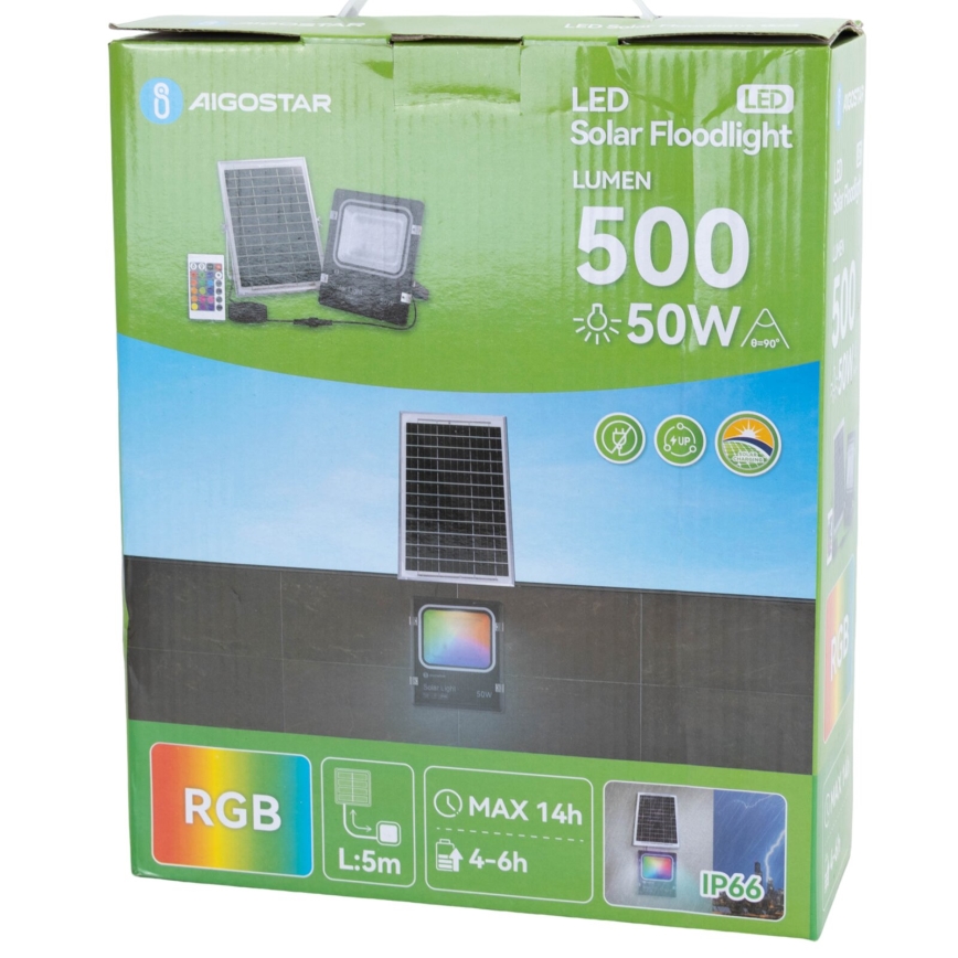 Aigostar - Dimmbarer LED-RGB-Solarstrahler LED/50W/3,2V IP66 + Fernbedienung