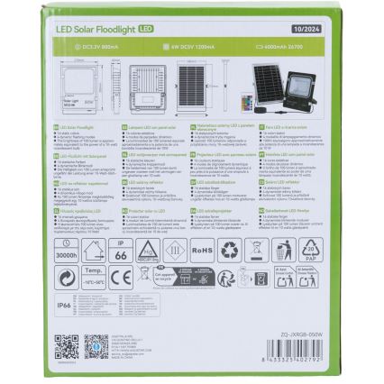 Aigostar - Dimmbarer LED-RGB-Solarstrahler LED/50W/3,2V IP66 + Fernbedienung