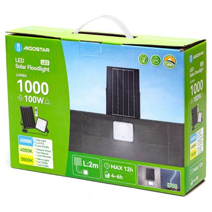 Aigostar - Dimmbarer LED-Solarstrahler LED/100W/3,4V 3000/4000/6500K IP66 + Fernbedienung