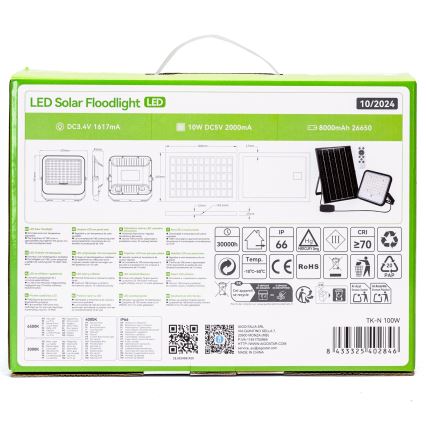 Aigostar - Dimmbarer LED-Solarstrahler LED/100W/3,4V 3000/4000/6500K IP66 + Fernbedienung