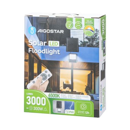 Aigostar - Dimmbarer LED-Solarstrahler LED/300W/3,4V IP65 + Fernbedienung