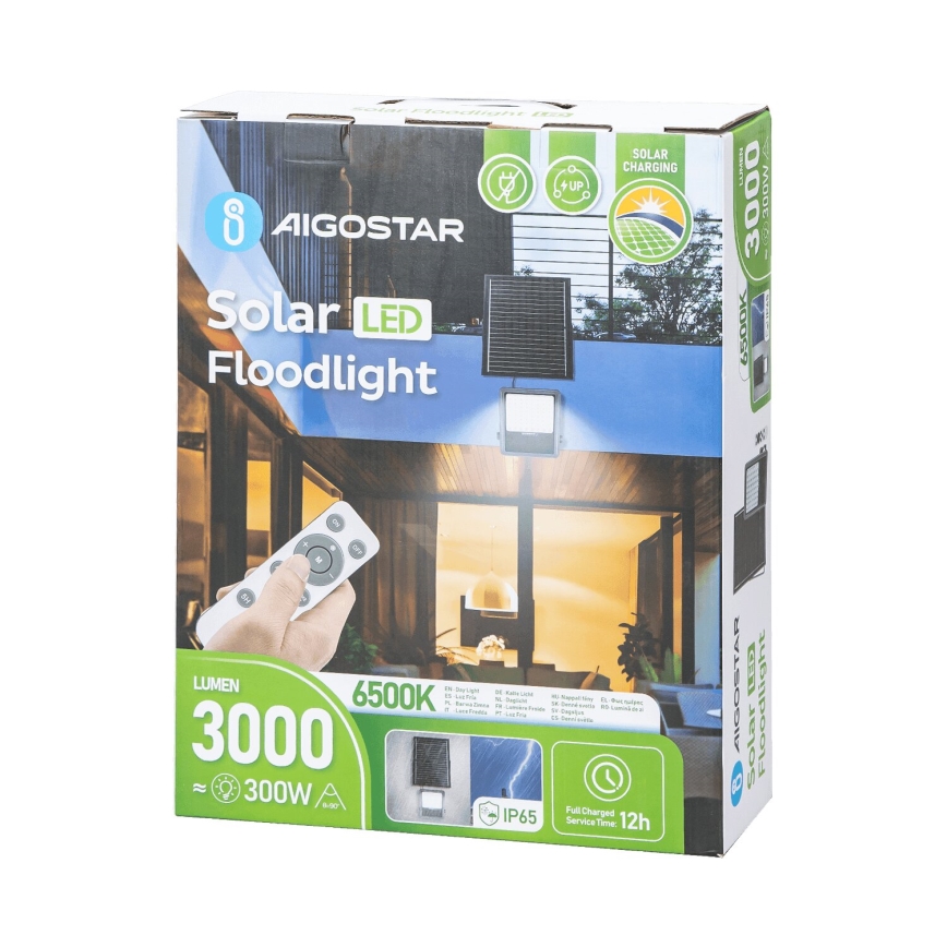 Aigostar - Dimmbarer LED-Solarstrahler LED/300W/3,4V IP65 + Fernbedienung