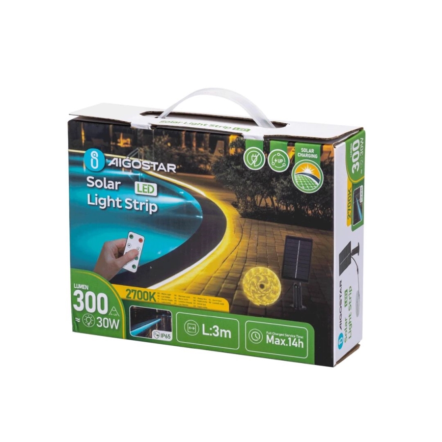 Aigostar - Dimmbarer LED-Solarstreifen LED/1,6W/3,2V 3 m 2700K IP65 1800 mAh + Fernbedienung