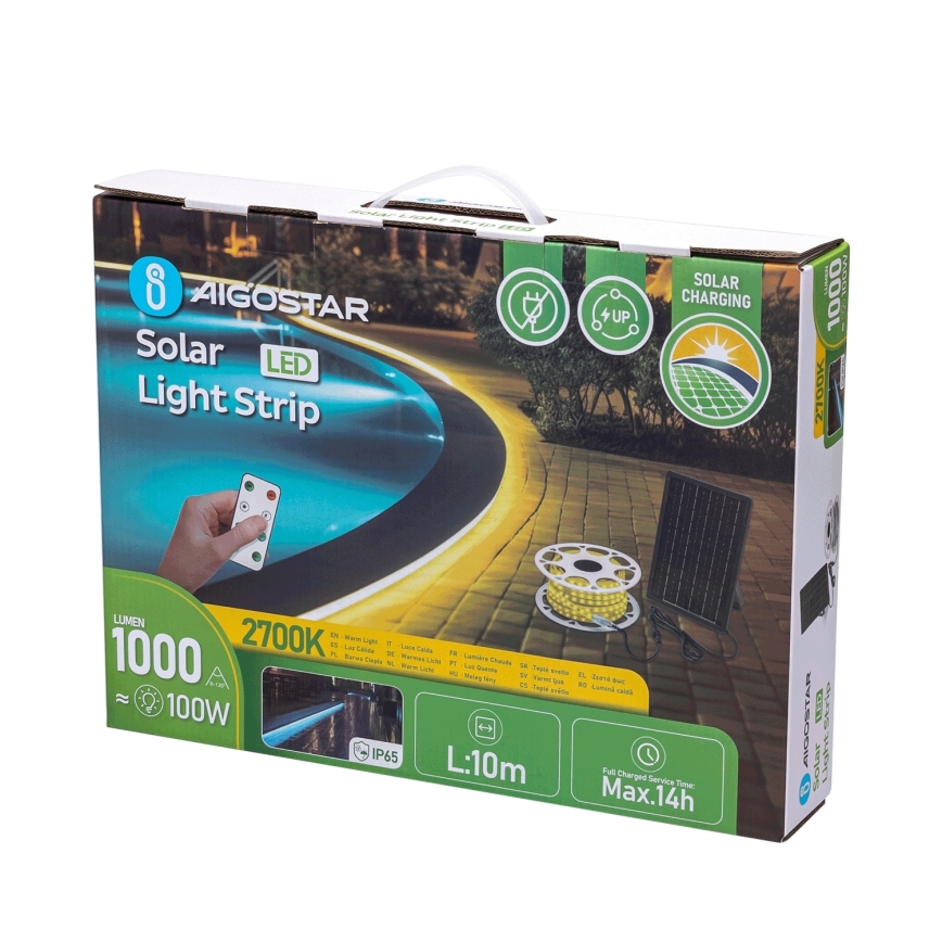 Aigostar - Dimmbarer LED-Solarstreifen LED/10W/3,2V 10 m 2700K IP65 8000 mAh + Fernbedienung
