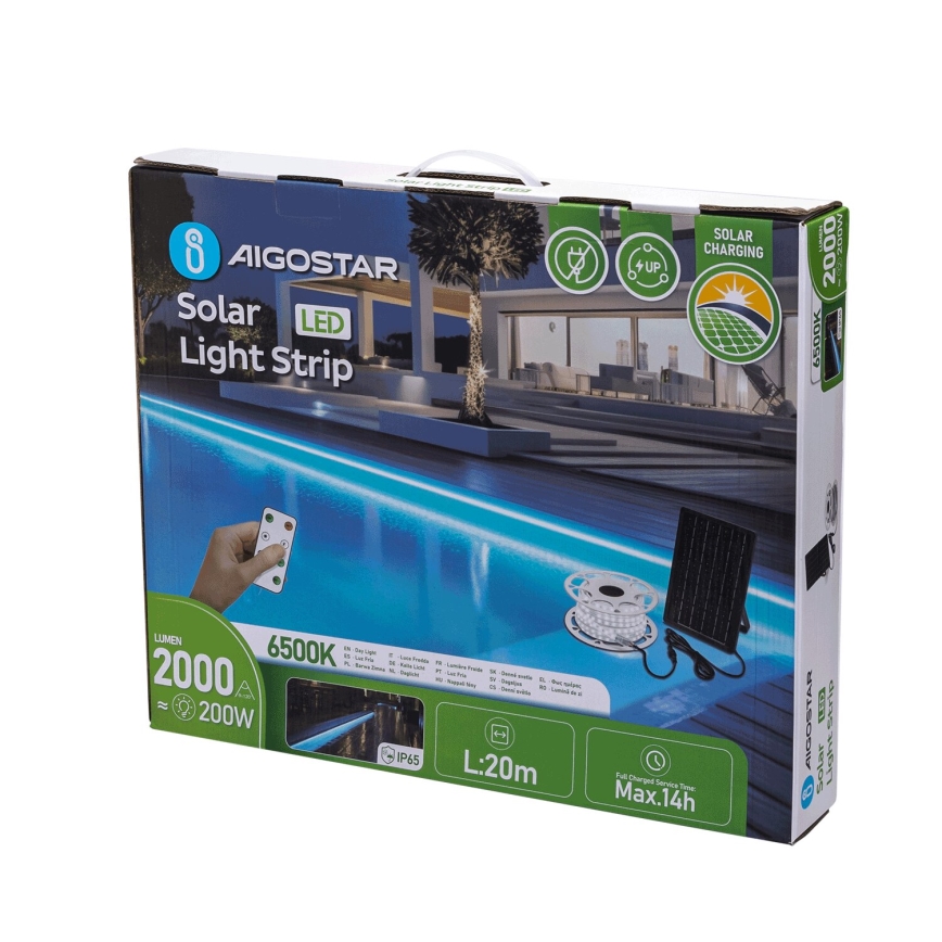 Aigostar - Dimmbarer Solar-LED-Streifen LED/20W/3,2V 20 m 6500K IP65 + Fernbedienung