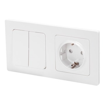 Aigostar - Doppelschalter Nr. 1 und SCHUKO-Steckdose 250V mit Rahmen, weiß