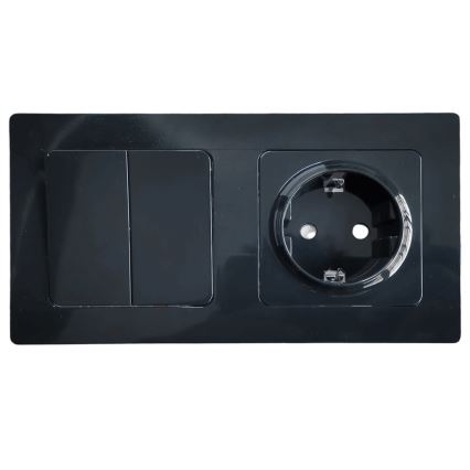 Aigostar - Doppelschalter Nr. 5 und SCHUKO-Steckdose 230 V mit Rahmen, schwarz