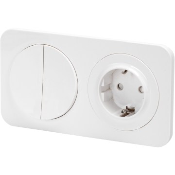Aigostar - Doppelschalter Nr. 5 und SCHUKO-Steckdose 230 V mit Rahmen, weiß