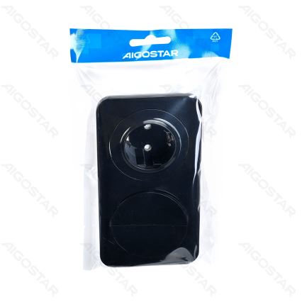 Aigostar - Doppelschalter Nr. 6+6 und SCHUKO-Steckdose 230 V mit Rahmen, schwarz