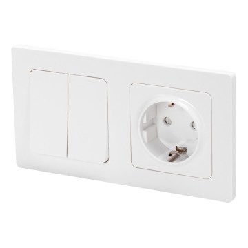 Aigostar - Doppelschalter Nr. 6 + 6 und SCHUKO-Steckdose 250V mit Rahmen, weiß