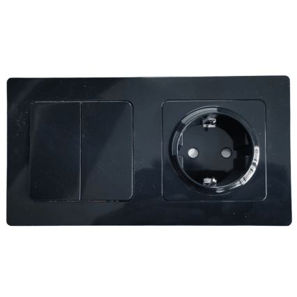Aigostar - Doppelschalter Nr. 6 und SCHUKO-Steckdose 230V mit Rahmen, schwarz