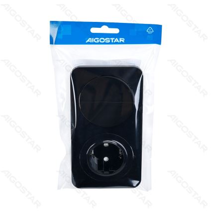 Aigostar - Doppelter Schalter Nr. 5 und SCHUKO-Steckdose 230 V mit schwarzem Rahmen