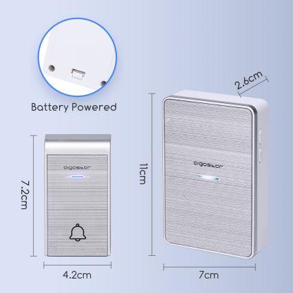 Aigostar - Drahtlose Türklingel 3xAA IP44 silbern