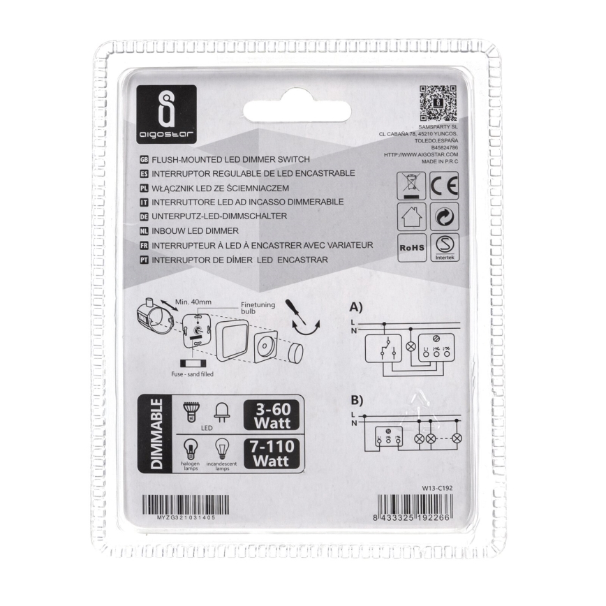 Aigostar - Drehdimmer 110W/230V weiß