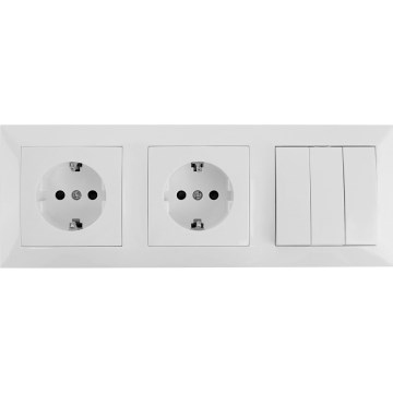 Aigostar - Dreifachschalter Nr. 3 und 2× SCHUKO-Steckdosen 230 V mit Rahmen, weiß