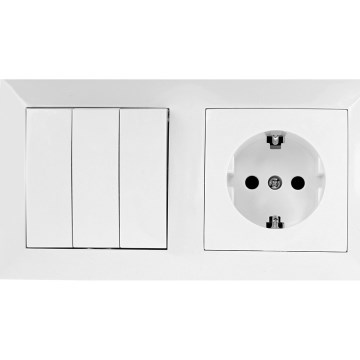 Aigostar – Dreifachschalter Nr. 3 und SCHUKO-Steckdose 230 V mit Rahmen, weiß