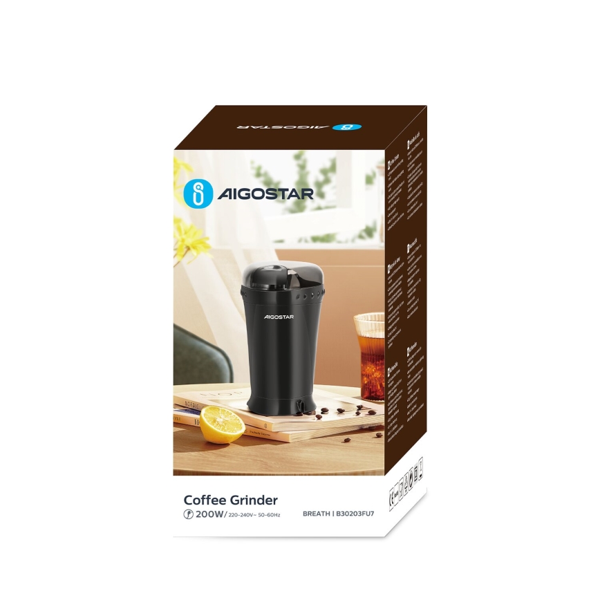Aigostar - Elektrische Kaffeebohnenmühle 60g 200W/230V schwarz