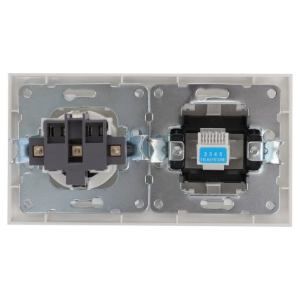 Aigostar - Ethernet-Netzwerkdose und SCHUKO-Steckdose mit Rahmen weiß