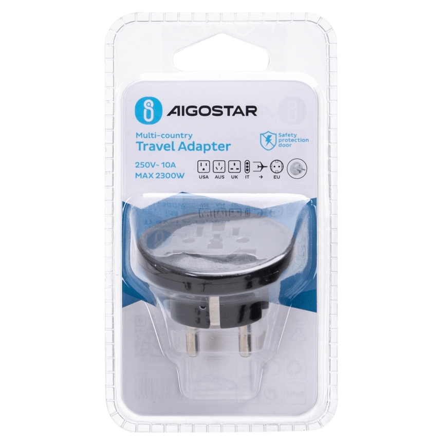Aigostar - EU-Reiseadapter, schwarz