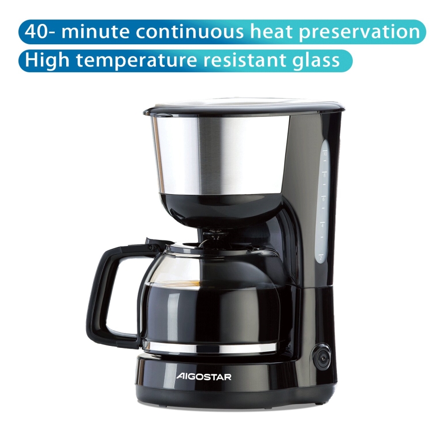 Aigostar - Filterkaffeemaschine 1,25l 1000W/230V schwarz