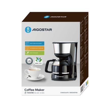 Aigostar - Filterkaffeemaschine 1,25l 1000W/230V schwarz