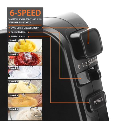Aigostar - Handmixer 300W/230V schwarz/matt Chrom