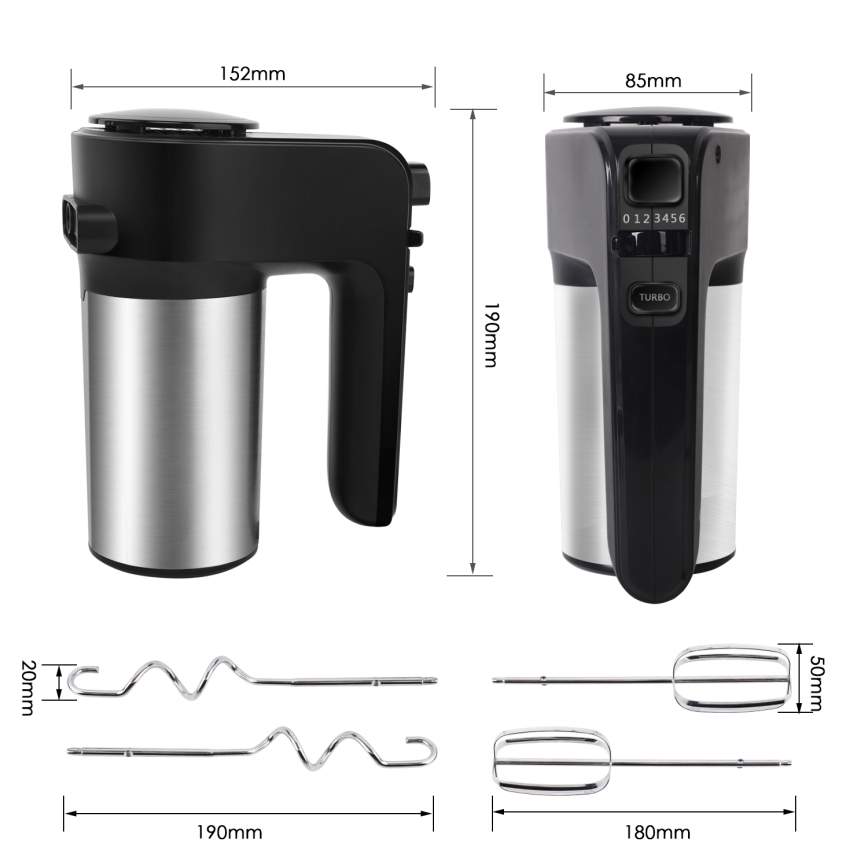 Aigostar - Handmixer 300W/230V schwarz/matt Chrom