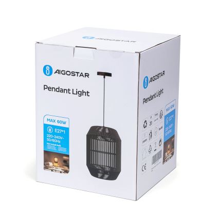 Aigostar - Hängeleuchte an Kabel 1xE27/60W/230V schwarz Ø 23 cm