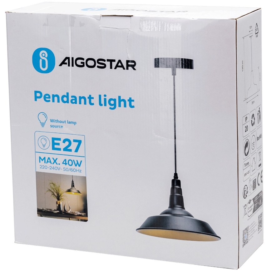 Aigostar - Hängeleuchte an Schnur 1xE27/60W/230V schwarz