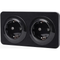 Aigostar - Haushaltssteckdose mit Rahmen, 2-fach SCHUKO, 250 V/16 A, schwarz