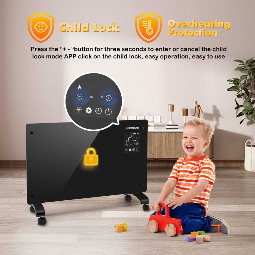 Aigostar - Intelligenter elektrischer Direktheizer/Konvektor mit LCD-Display ECO/1000/2000W WLAN