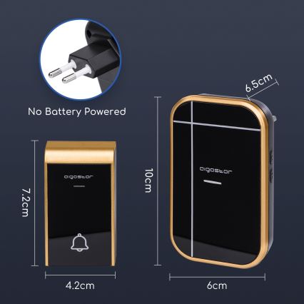 Aigostar - Funkklingel für Steckdose 230V/12V IP44 schwarz