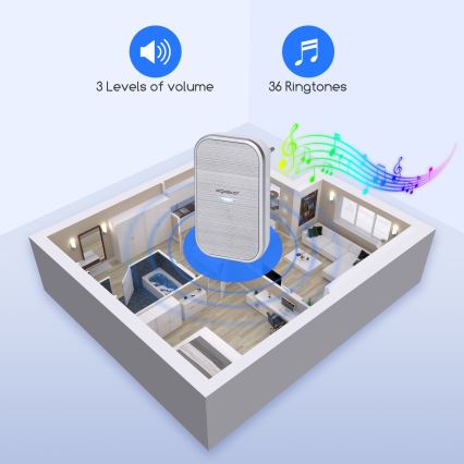 Aigostar - Funk-Türklingel für Steckdose 230V/12V IP44 Silber